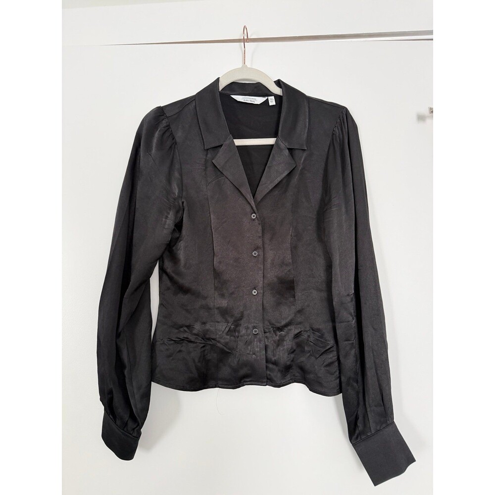 & Other Stories Black satin long sleeve button down blouse - size 6
